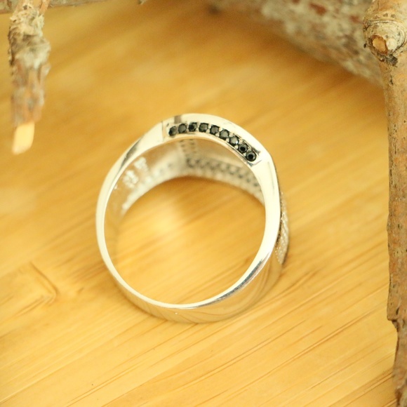 925 S S Men's Ring Natural Onyx &Cubic - Picture 7 of 8